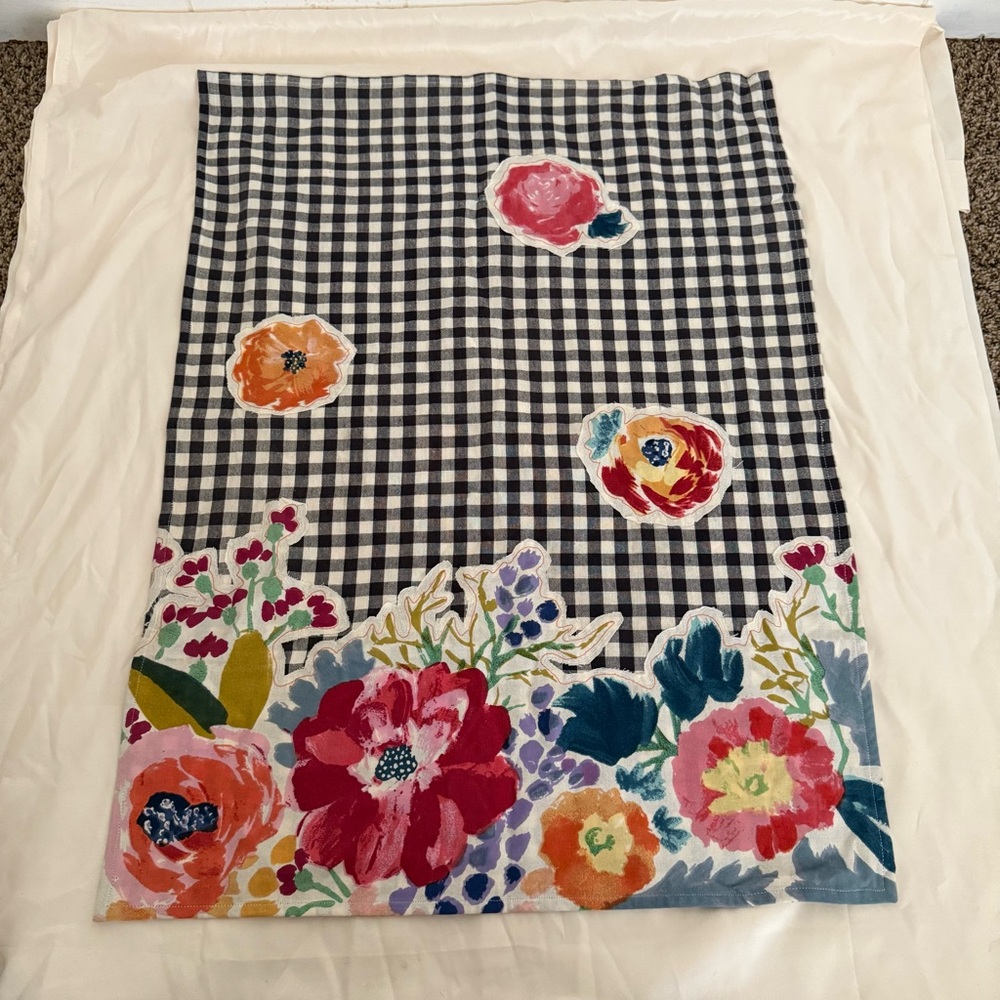 Anthropologie Floral Gingham Tea Towels Set of 2 – Bold Botanical Kitchen Decor - Picture 2 of 3